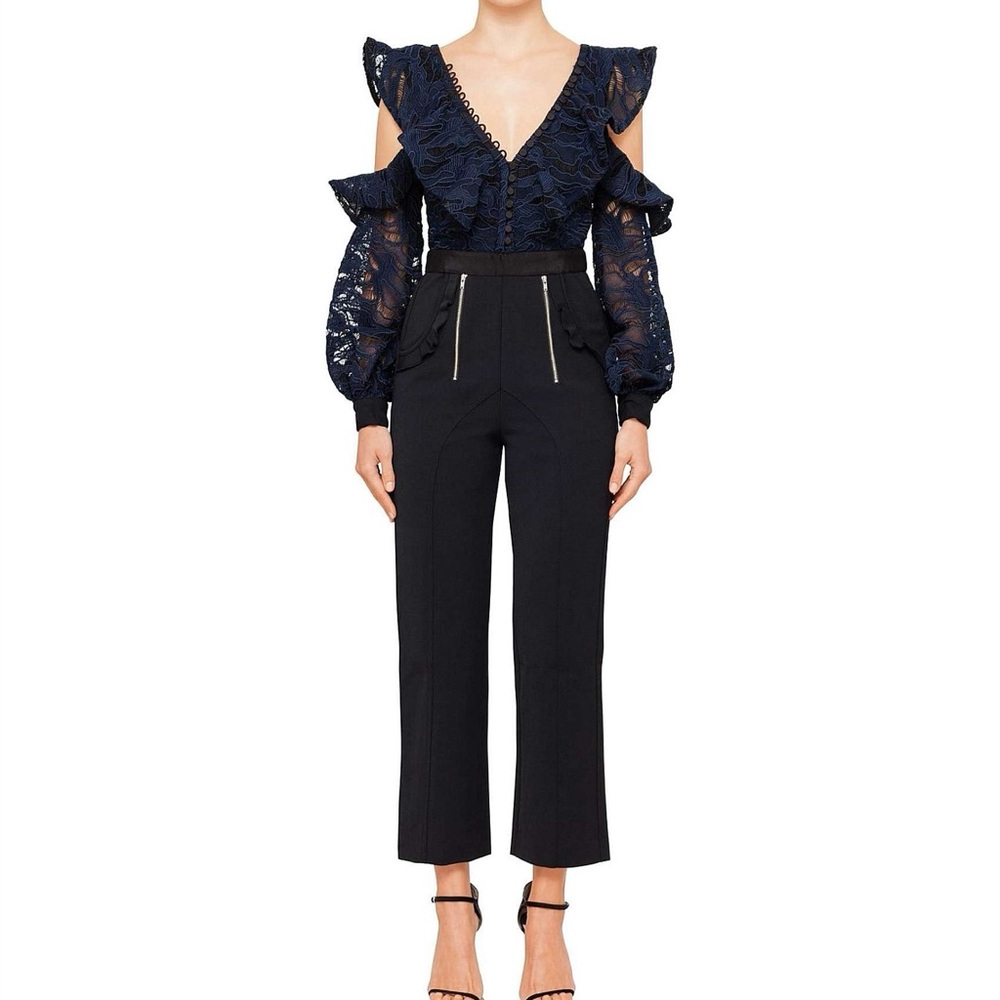 Self-Portrait Navy Cropped Jumpsuit